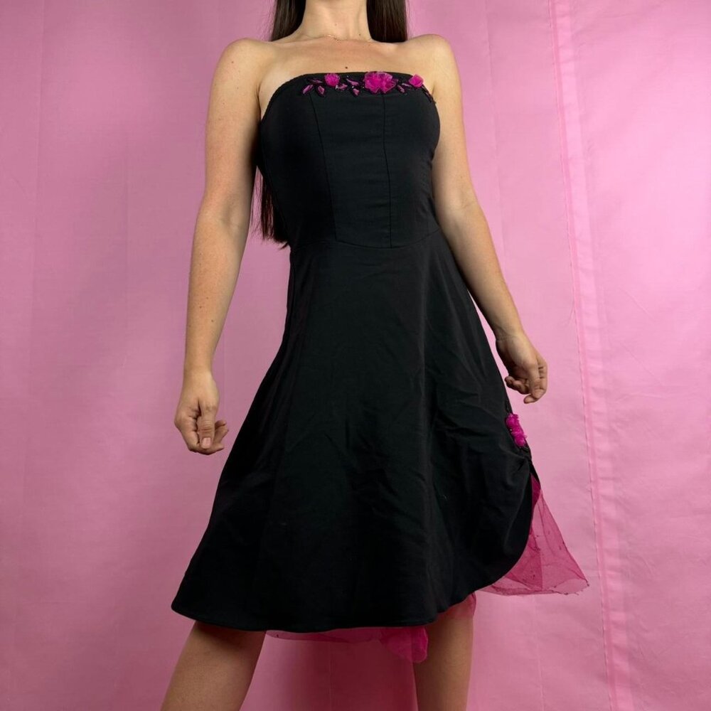 Vintage Y2k Goth strapless embellished mini dress sz 9 Blondie Nites USA